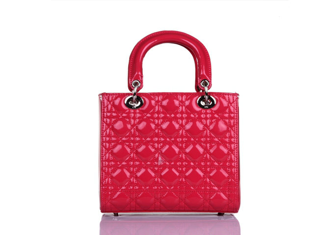 lady dior patent leather bag 6322 rosered with silver hardware